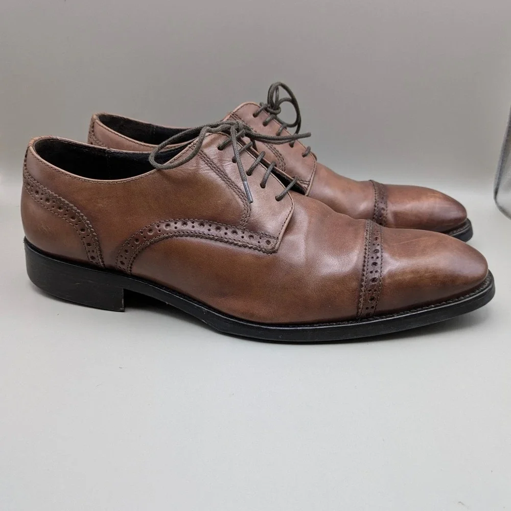 To Boot New York Bolzano Brown Leather Cap Toe Brogue Oxford Shoes Mens 10 M